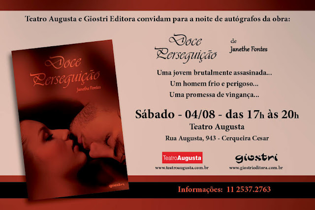 Convite de lançamento de Doce Perseguição - Janethe Fontes