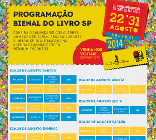 Programação do Grupo Editorial Record na Bienal - @editorarecord